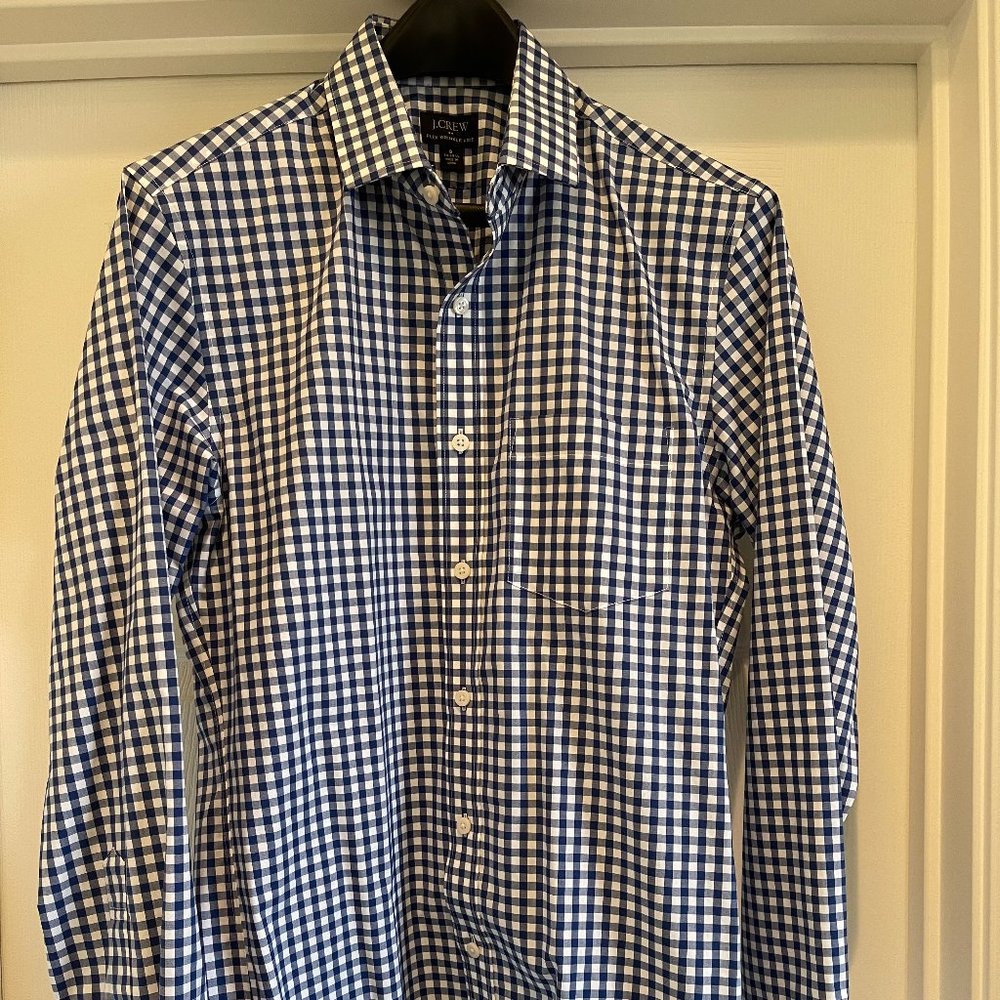 NWOT J.Crew Mens Blue & White Gingham Shirt size S